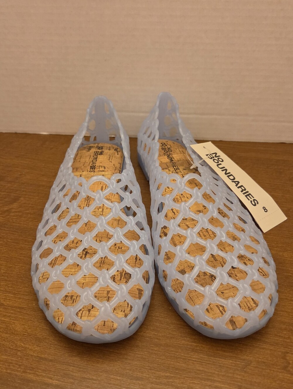 No Boundaries Women's Light Blue Caged Jelly Flats, Size 8, NEW